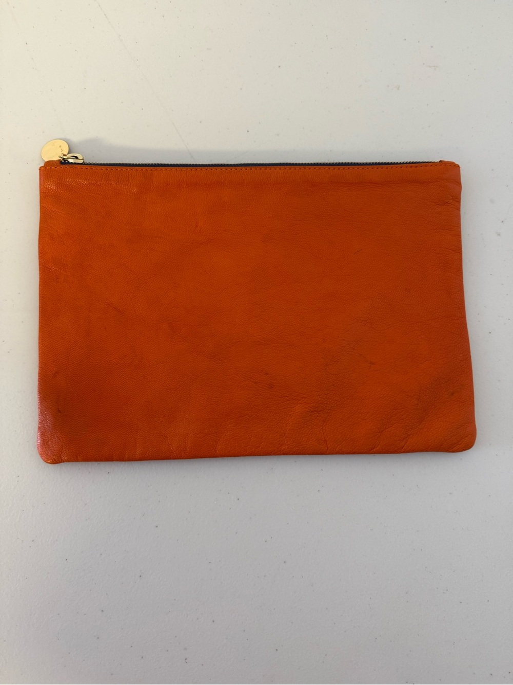 Clare V. Los Angeles Orange Leather Zip Clutch Pouch Wristlet Gold Hardware - Picture 2 of 13